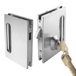 Glass door lock with strike box